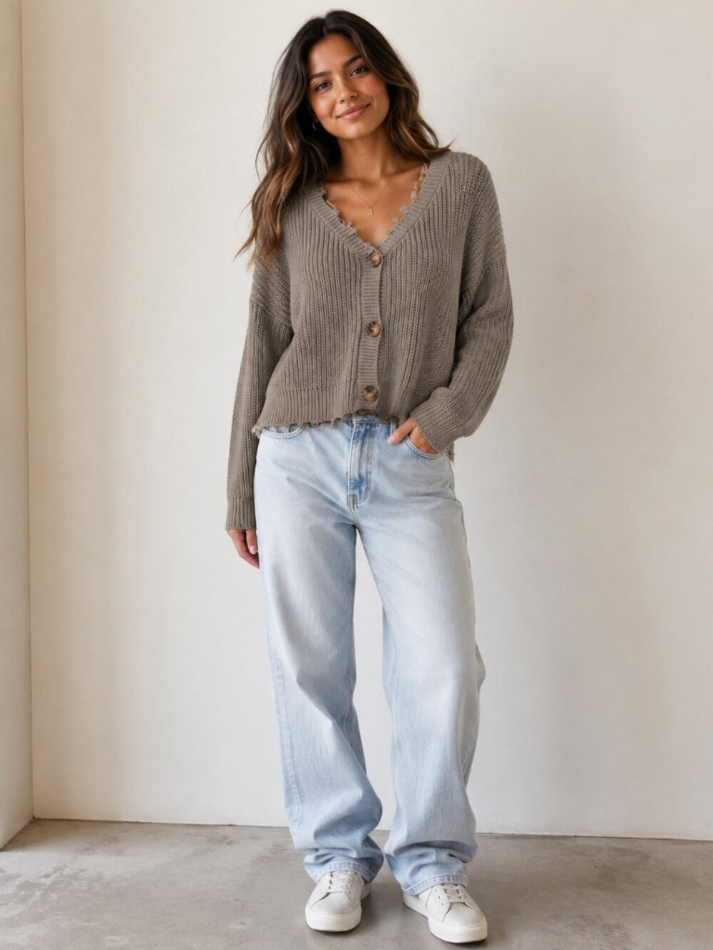 Anthropologie Moon & Madison Cropped Cardigan Taupe Size L